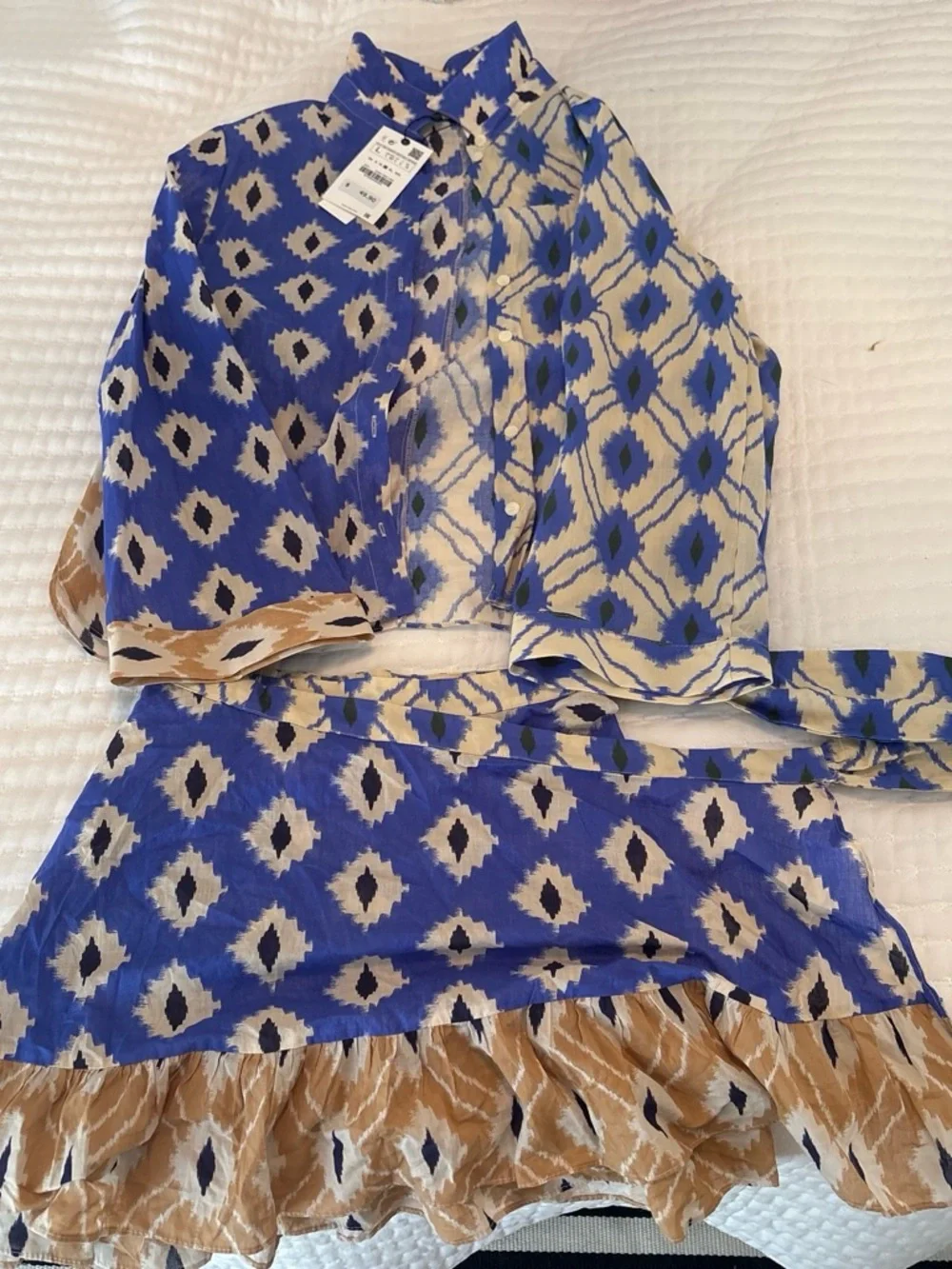 Zara Blue and Cream Ikat Astrid Skirt